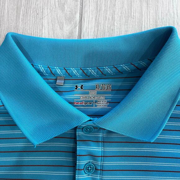 Under Armour Men's XL Blue White Black Striped Loose Fit Heatgear Polo Shirt - Picture 5 of 5